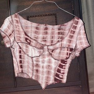 Shein brown/white tie die crop top short sleeve